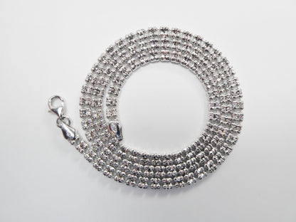 Real 925 Sterling Silver 2 Line Flat Diamond Cut Ice Link Chain Necklace