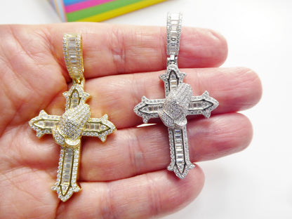 Real 925 Sterling Silver Moissanite Cross Pendent Charm