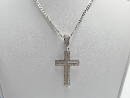 Real 925 Sterling Silver 18 Inch Flat Chain and Moissanite Cross Pendent Charm