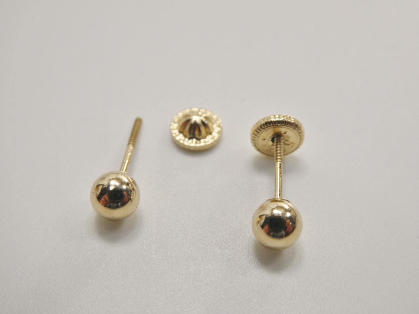 14k Solid Yellow Gold High Polish Flat Screw Post Ball Earrings