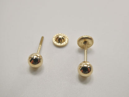 14k Solid Yellow Gold High Polish Flat Screw Post Ball Earrings
