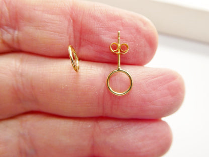 Real 10k Solid Yellow Gold Circle Stud Earrings