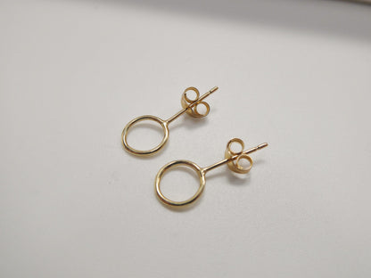 Real 10k Solid Yellow Gold Circle Stud Earrings