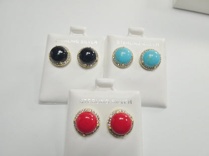 925 Sterling Silver Gemstones Stud Earrings
