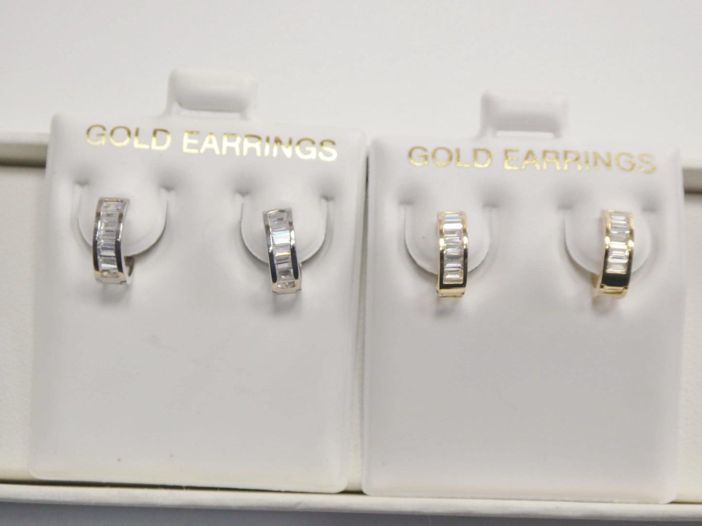 Real 10k Solid Yellow Gold Baguette Huggie Hoop Earrings