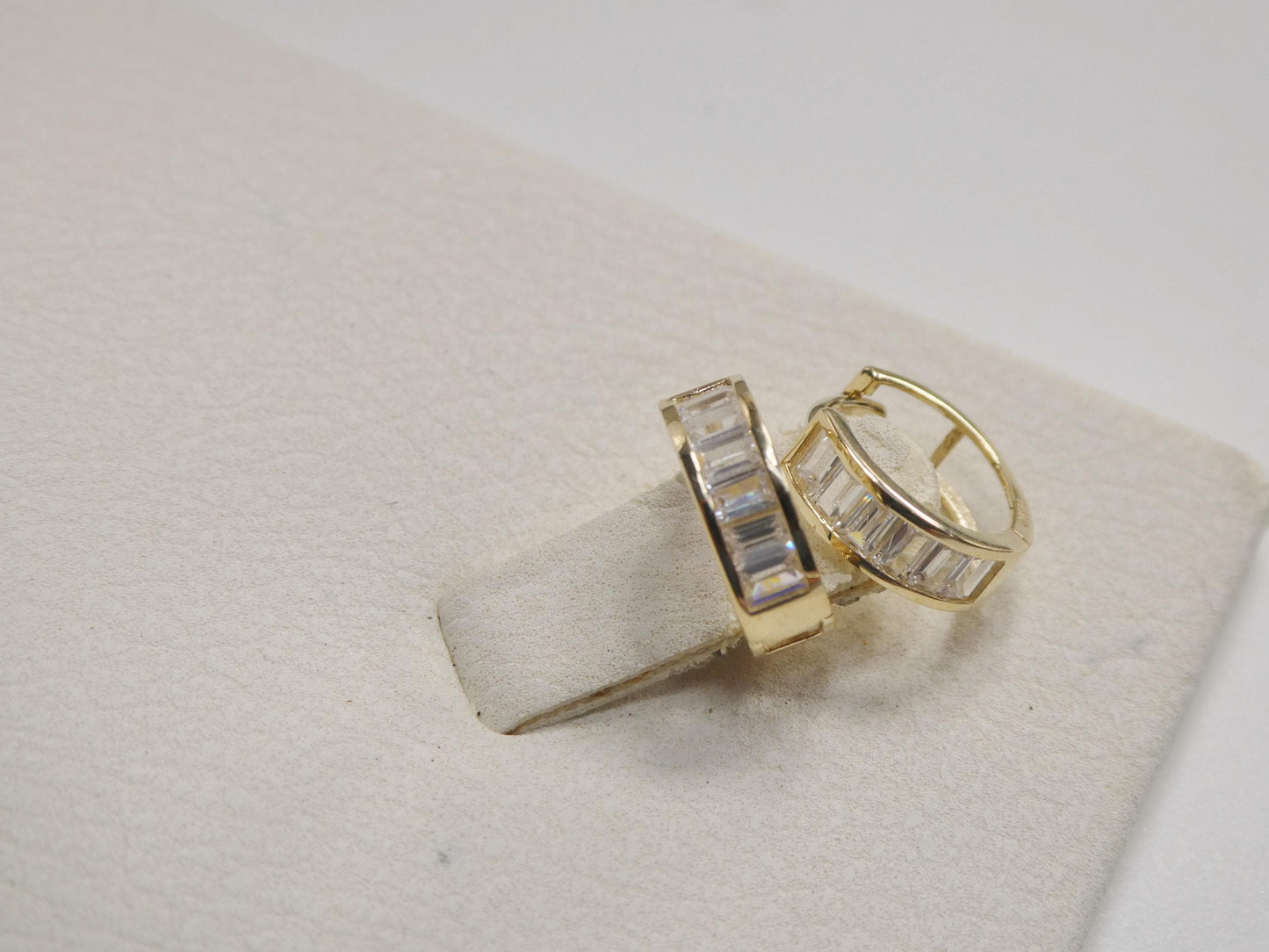 Real 10k Solid Yellow Gold Baguette Huggie Hoop Earrings