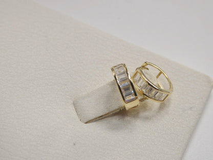 Real 10k Solid Yellow Gold Baguette Huggie Hoop Earrings