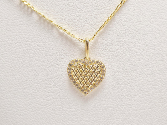 10k real solid yellow gold 18 inch solid figaro chain and heart pendent set