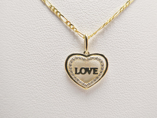 10k real solid yellow gold 18 inch solid figaro chain and love heart pendent