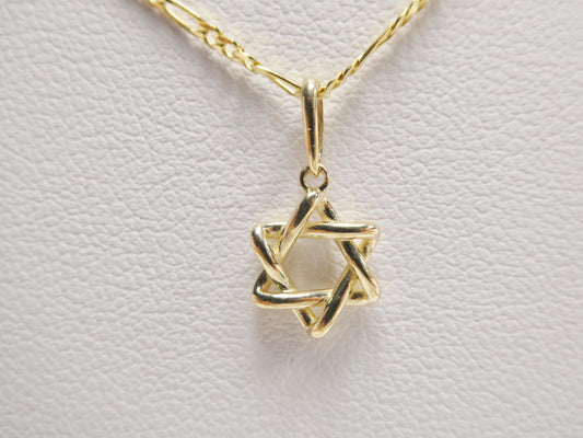 10k real solid yellow gold 18 inch solid figaro chain and star David pendent
