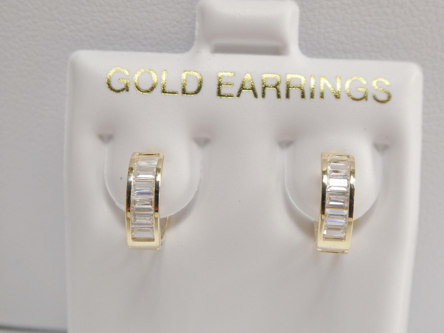 Real 10k Solid Yellow Gold Baguette Huggie Hoop Earrings