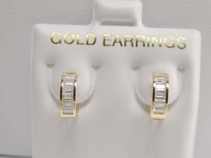 Real 10k Solid Yellow Gold Baguette Huggie Hoop Earrings