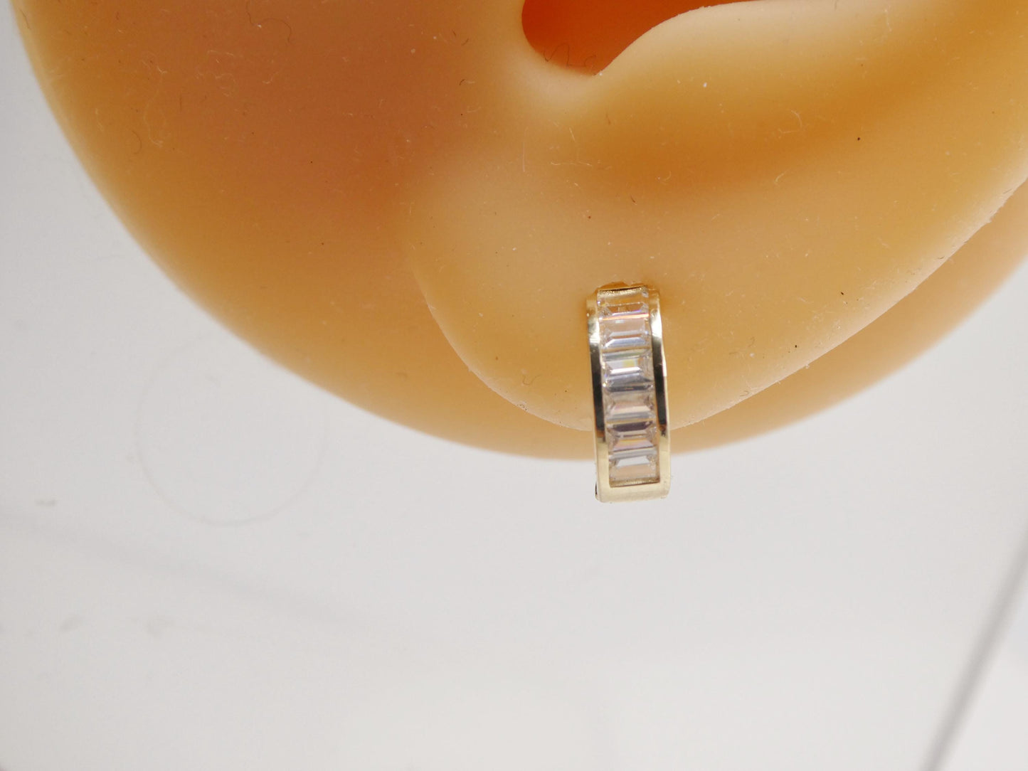 Real 10k Solid Yellow Gold Baguette Huggie Hoop Earrings