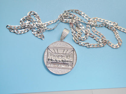 Real 925 Sterling Silver 22 Inch Flat Chain and Large Last Supper Pendent Charm