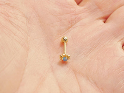 14k Real Solid Yellow Gold Flower Turquoise Cartilage Daith Ring Piercing