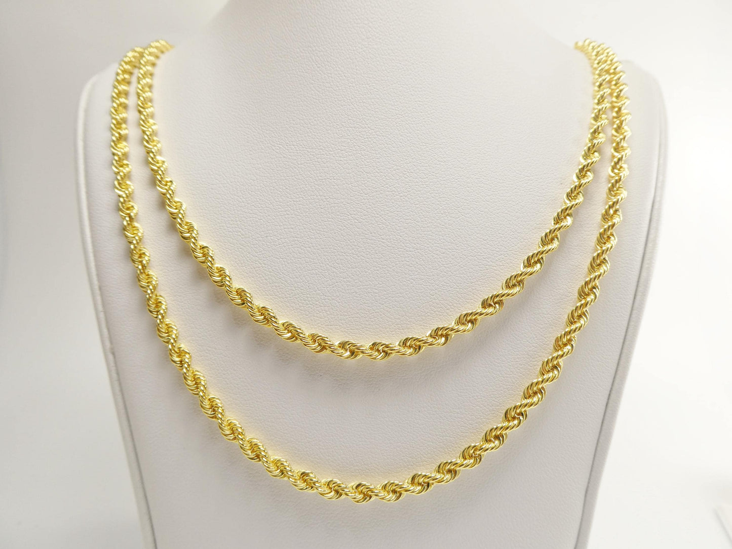 Real 925 Sterling Silver Rope Chain 4mm 14k Yellow Gold Finish