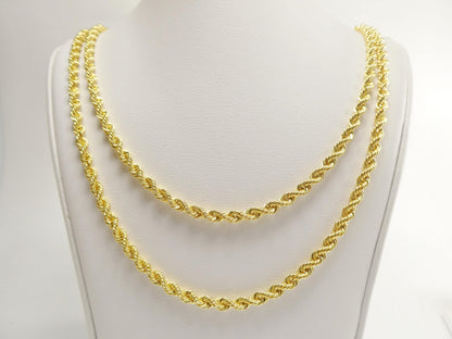 Real 925 Sterling Silver Rope Chain 4mm 14k Yellow Gold Finish