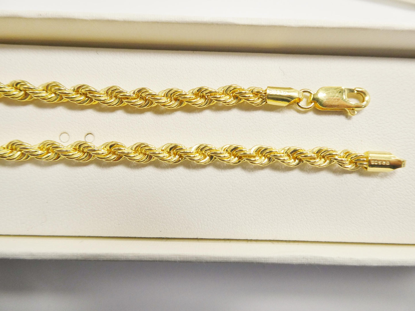 Real 925 Sterling Silver Rope Chain 4mm 14k Yellow Gold Finish