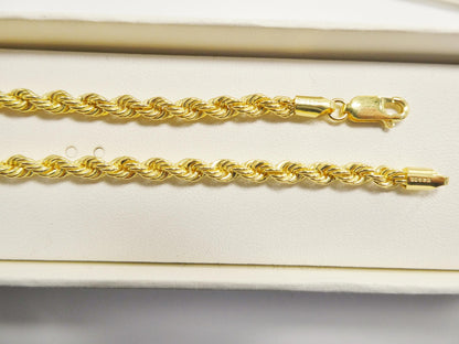 Real 925 Sterling Silver Rope Chain 4mm 14k Yellow Gold Finish