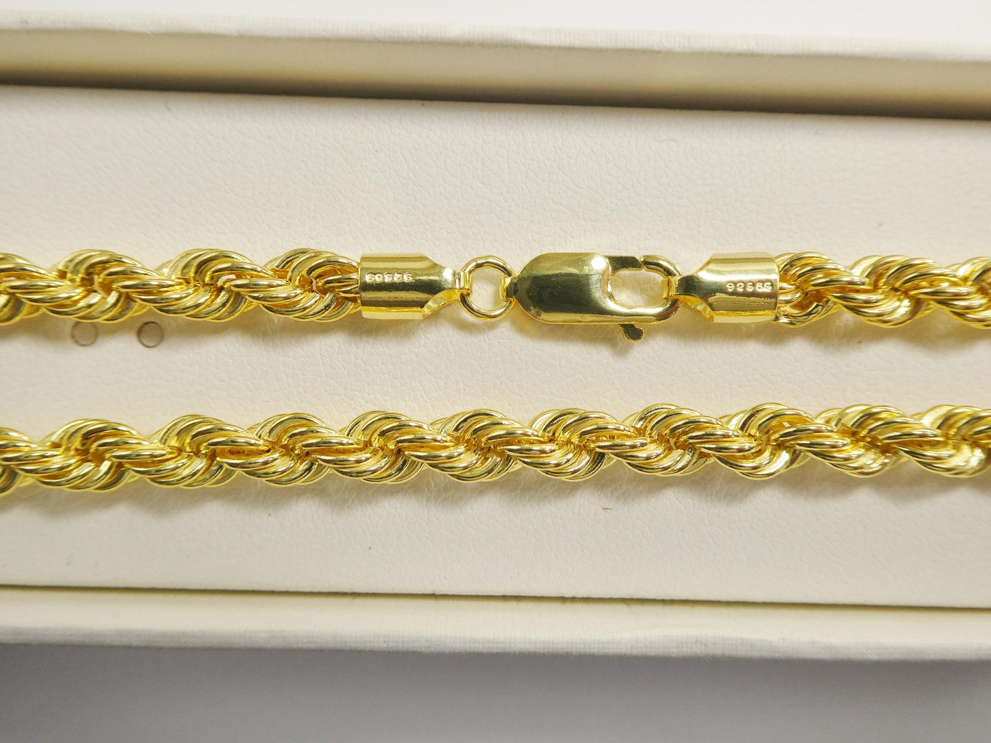 Real 925 Sterling Silver Rope Chain 5.3mm 14k Yellow Gold Finish