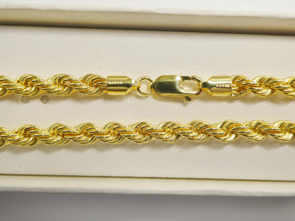 Real 925 Sterling Silver Rope Chain 5.3mm 14k Yellow Gold Finish