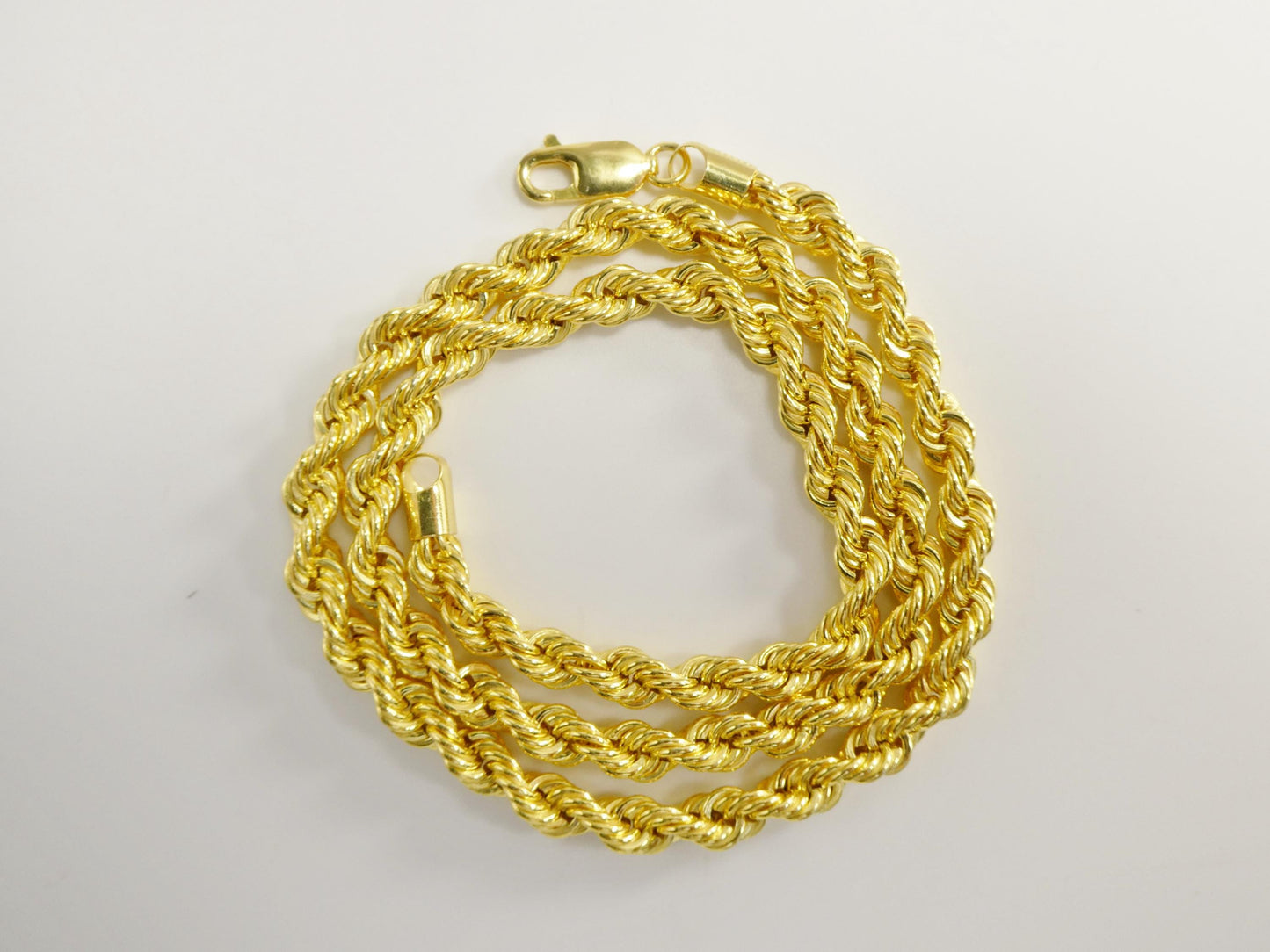 Real 925 Sterling Silver Rope Chain 5.3mm 14k Yellow Gold Finish