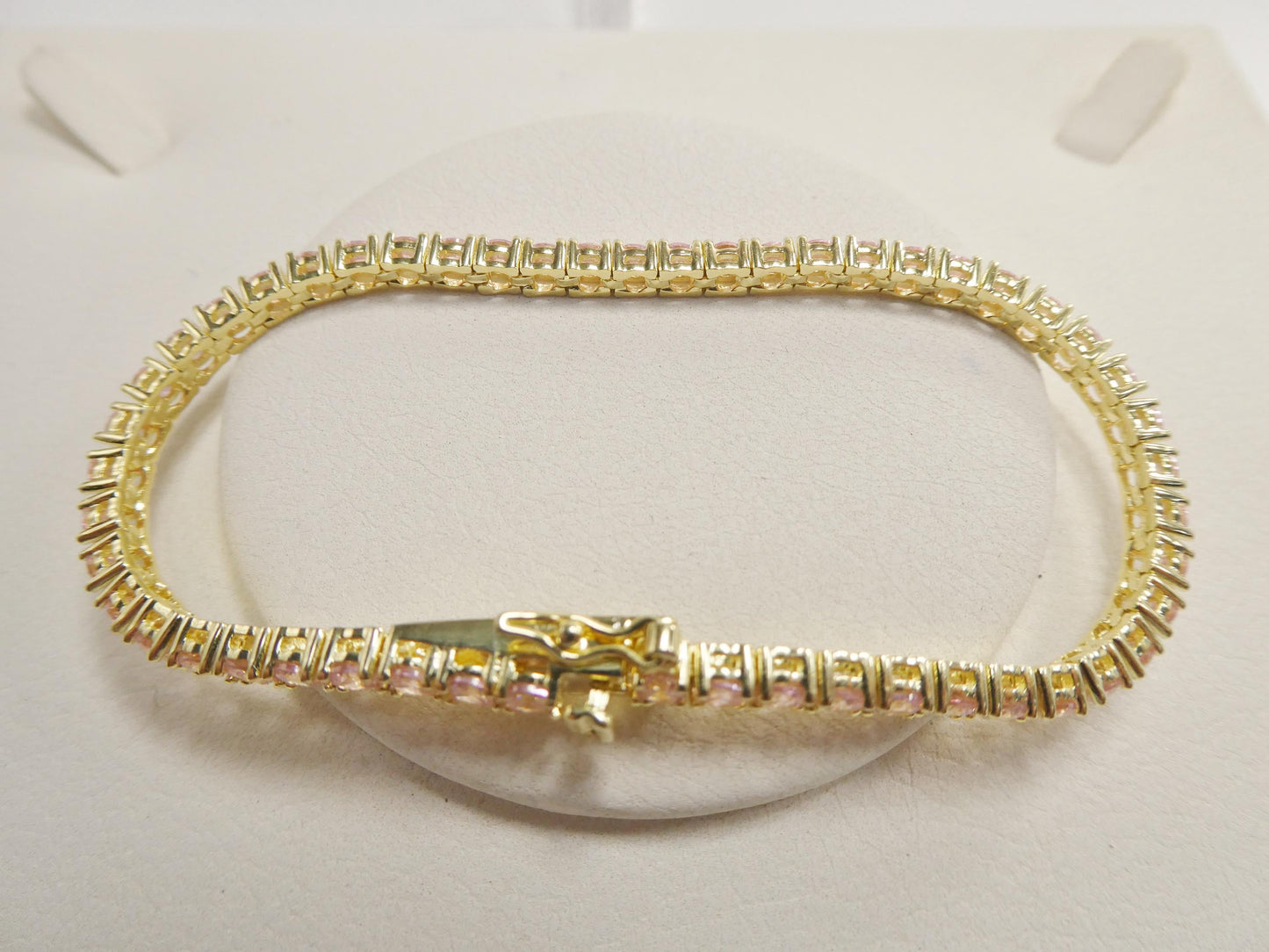 Real 925 Sterling Silver Pink Stone Tennis Bracelet Box Lock Clasp
