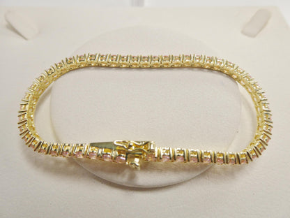 Real 925 Sterling Silver Pink Stone Tennis Bracelet Box Lock Clasp