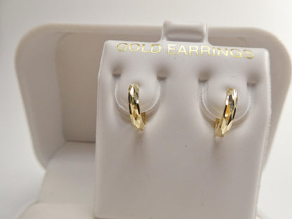 Real 10k Solid Yellow Gold Diamond Cut Hoop Huggie Earrings