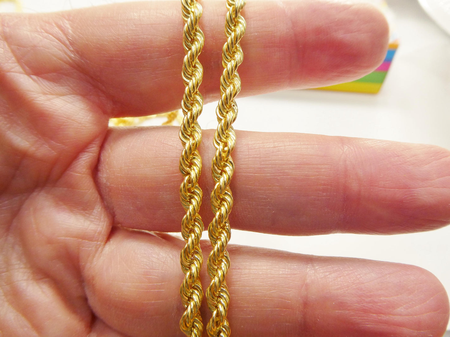 Real 925 Sterling Silver Rope Chain 4mm 14k Yellow Gold Finish