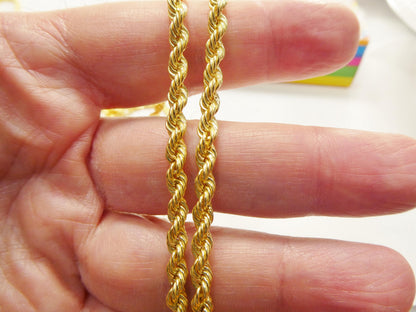 Real 925 Sterling Silver Rope Chain 4mm 14k Yellow Gold Finish