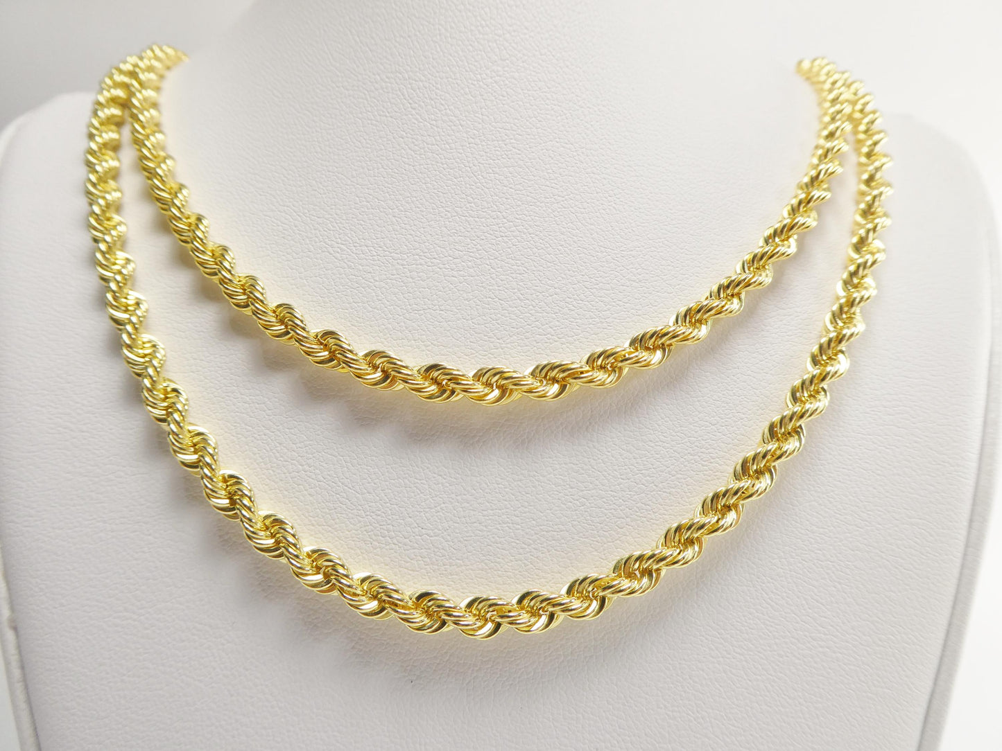 Real 925 Sterling Silver Rope Chain 4.5mm 14k Yellow Gold Finish