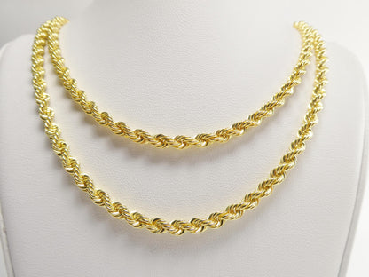 Real 925 Sterling Silver Rope Chain 4.5mm 14k Yellow Gold Finish