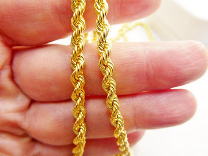 Real 925 Sterling Silver Rope Chain 4.5mm 14k Yellow Gold Finish