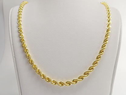Real 925 Sterling Silver Rope Chain 4.5mm 14k Yellow Gold Finish