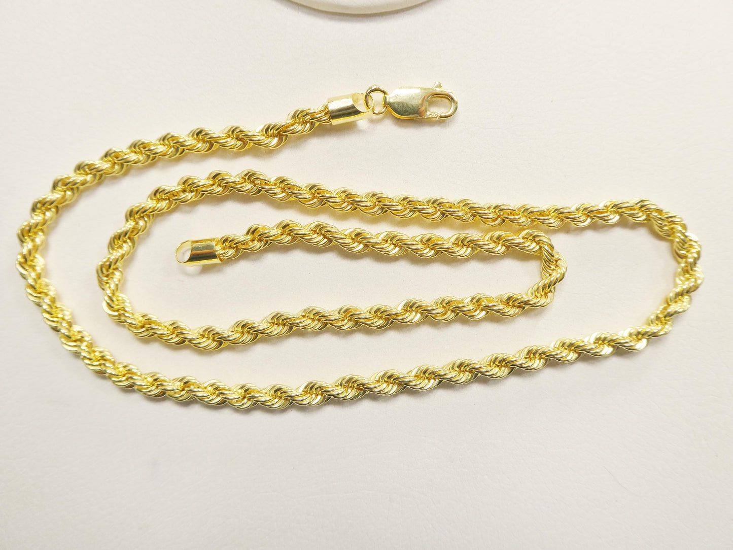 Real 925 Sterling Silver Rope Chain 4.5mm 14k Yellow Gold Finish
