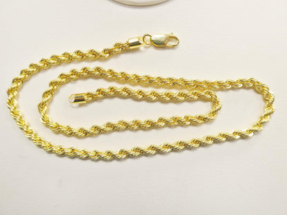 Real 925 Sterling Silver Rope Chain 4.5mm 14k Yellow Gold Finish