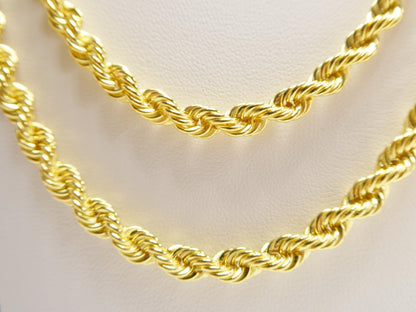 Real 925 Sterling Silver Rope Chain 5.3mm 14k Yellow Gold Finish