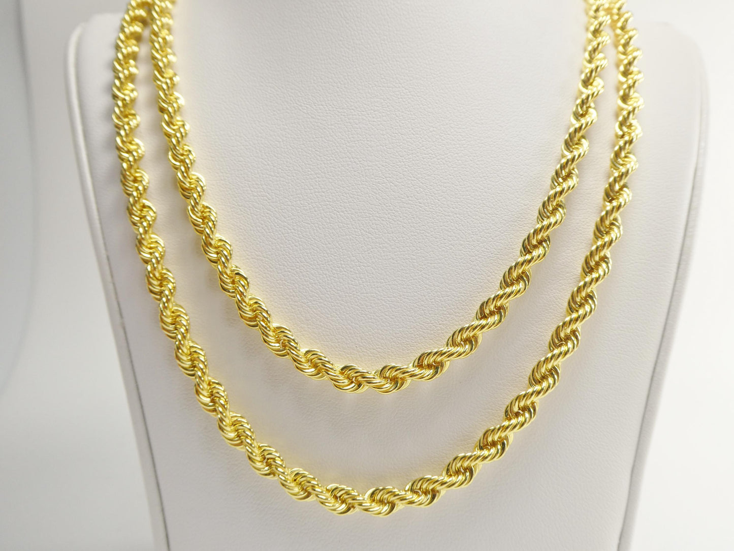 Real 925 Sterling Silver Rope Chain 5.3mm 14k Yellow Gold Finish