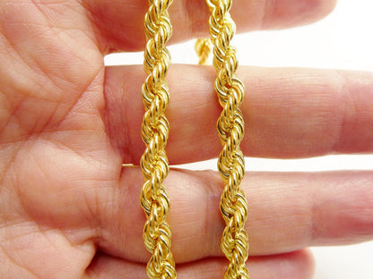 Real 925 Sterling Silver Rope Chain 5.3mm 14k Yellow Gold Finish
