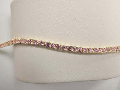 Real 925 Sterling Silver Pink Stone Tennis Bracelet Box Lock Clasp