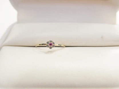 10k Solid Yellow Gold Red Stone Center Kids Pinky Ring