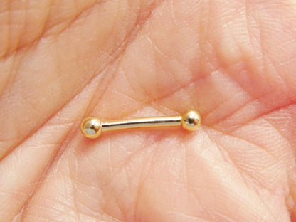 14K Real Solid Yellow Gold Straight Barbell Eyebrow Piercing
