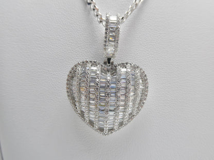 Sterling Silver Heart Pendant Necklace: Cuban Chain, Cubic Zirconia