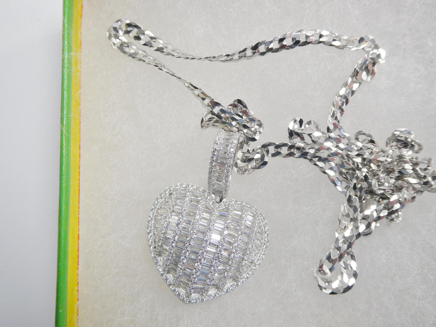 Sterling Silver Heart Pendant Necklace: Cuban Chain, Cubic Zirconia