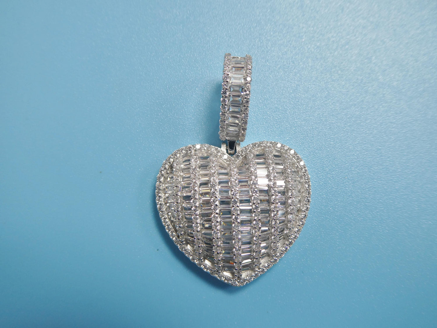 Sterling Silver Heart Pendant Necklace: Cuban Chain, Cubic Zirconia