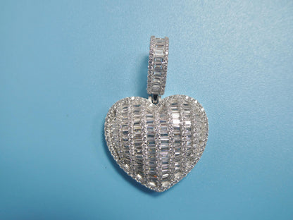 Sterling Silver Heart Pendant Necklace: Cuban Chain, Cubic Zirconia