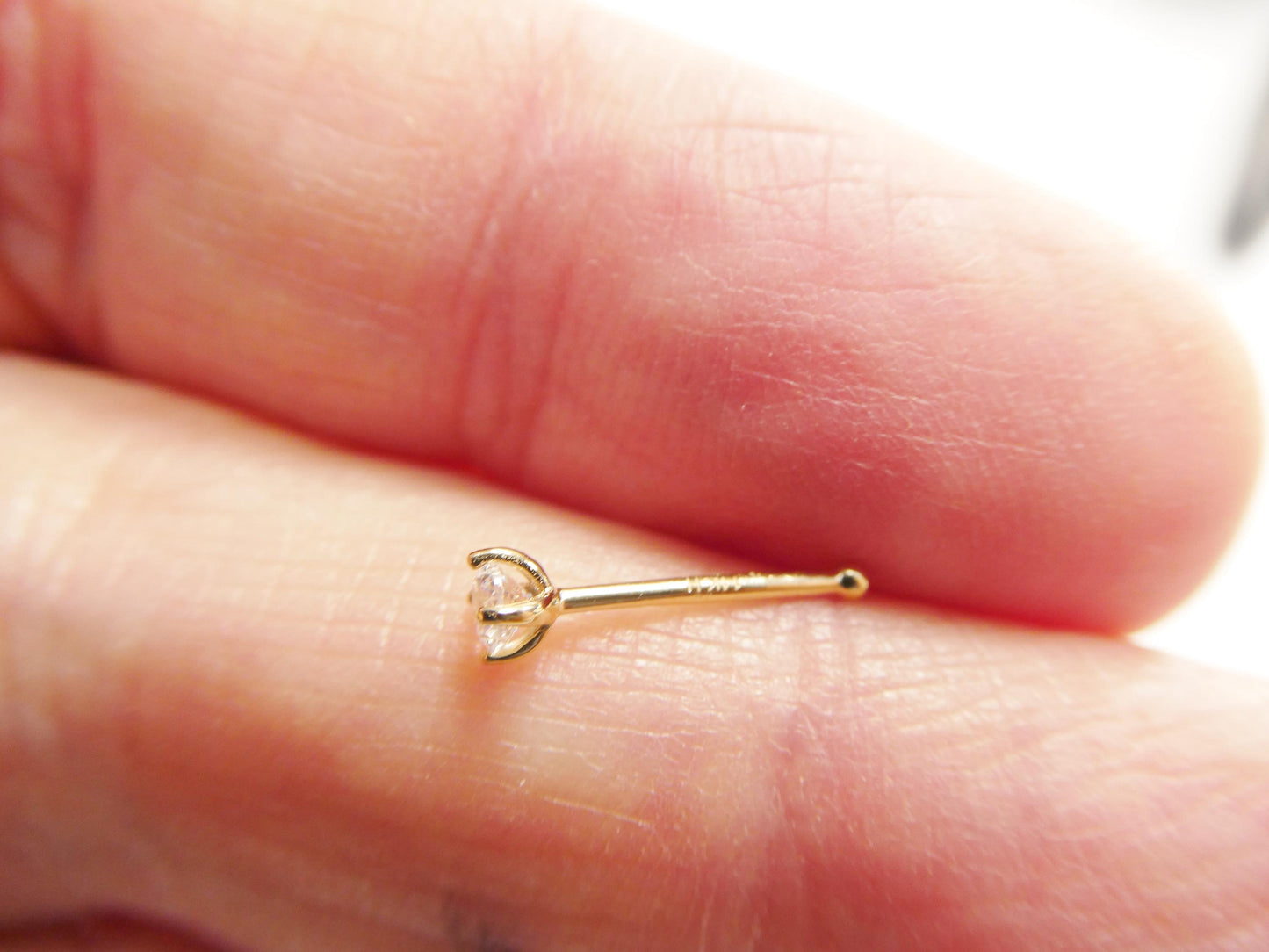 14k Real Solid Yellow Gold 2.5m/3m Long Post Nose Ring