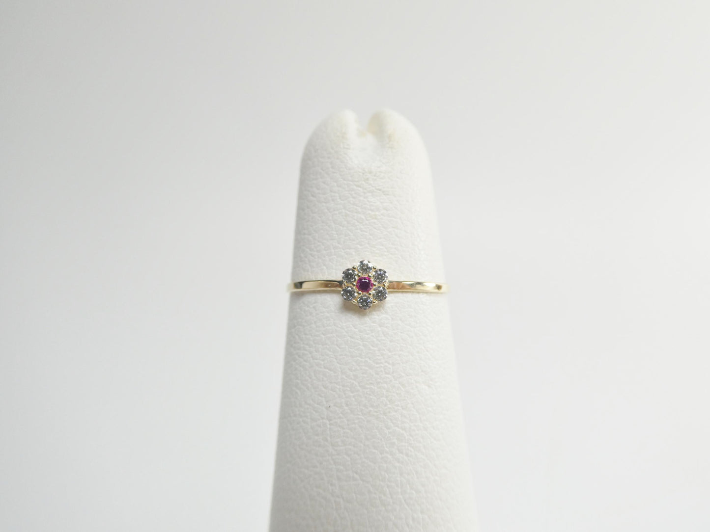 10k Solid Yellow Gold Red Stone Center Kids Pinky Ring
