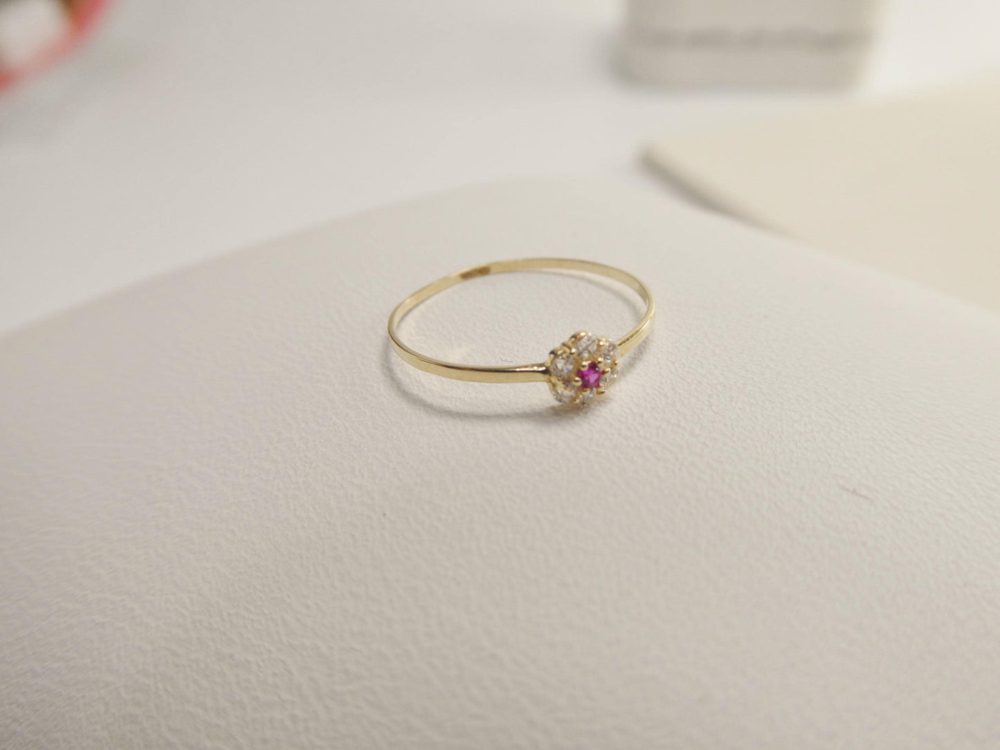 10k Solid Yellow Gold Red Stone Center Kids Pinky Ring